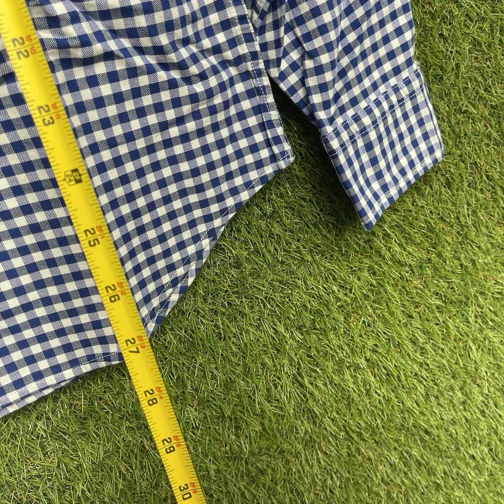 Banana Republic Dress Shirt Mens Medium Grant-Fit Luxe Blue Gingham Button NWT